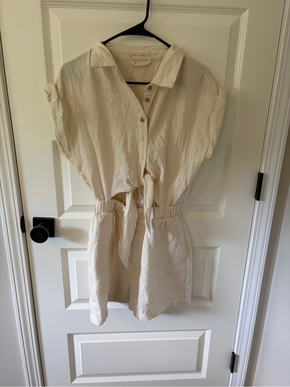 By Together Cream Button-Front Tie-Waist Romper